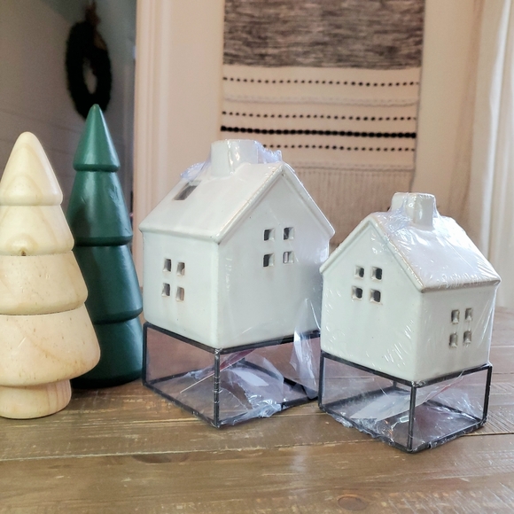 Martha Stewart Accents 2 Pc Martha Stewart Home White Ceramic Farmhouse Tea Light Candle